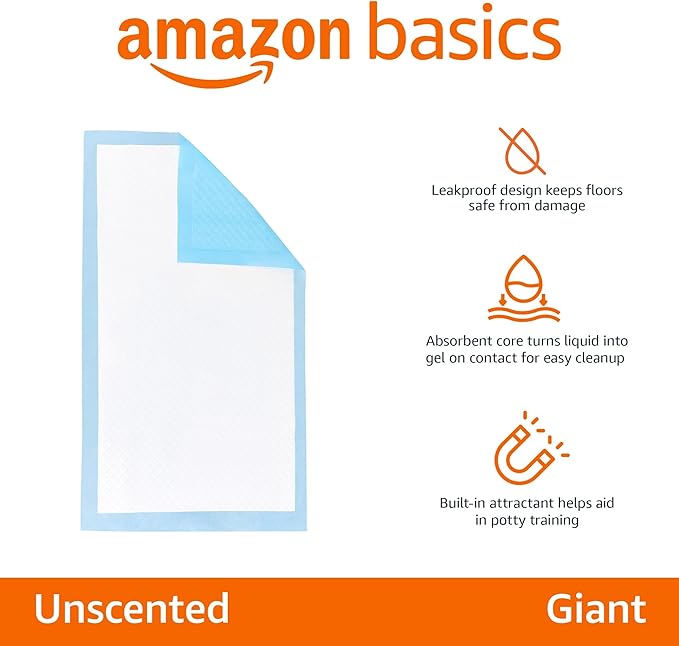 Amazon Basics Puppy Pads – XL 28x34", 5-Layer Leak-Proof Potty Training Pads (40-Pack)