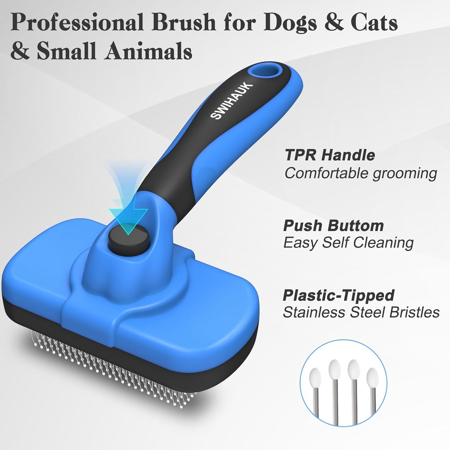 Swihauk Self Cleaning Slicker Brush β Gentle Deshedding Grooming Tool for Dogs & Cats β Blue