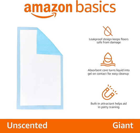 Amazon Basics Puppy Pads – XL 28x34", 5-Layer Leak-Proof Potty Training Pads (40-Pack)