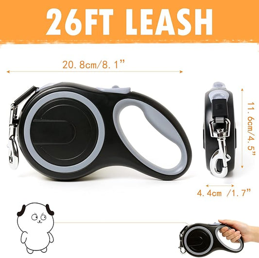 26Ft Heavy Duty Retractable Dog Leash – Tangle-Free, One-Hand Brake, for Dogs up to 110 lbs (Large)
