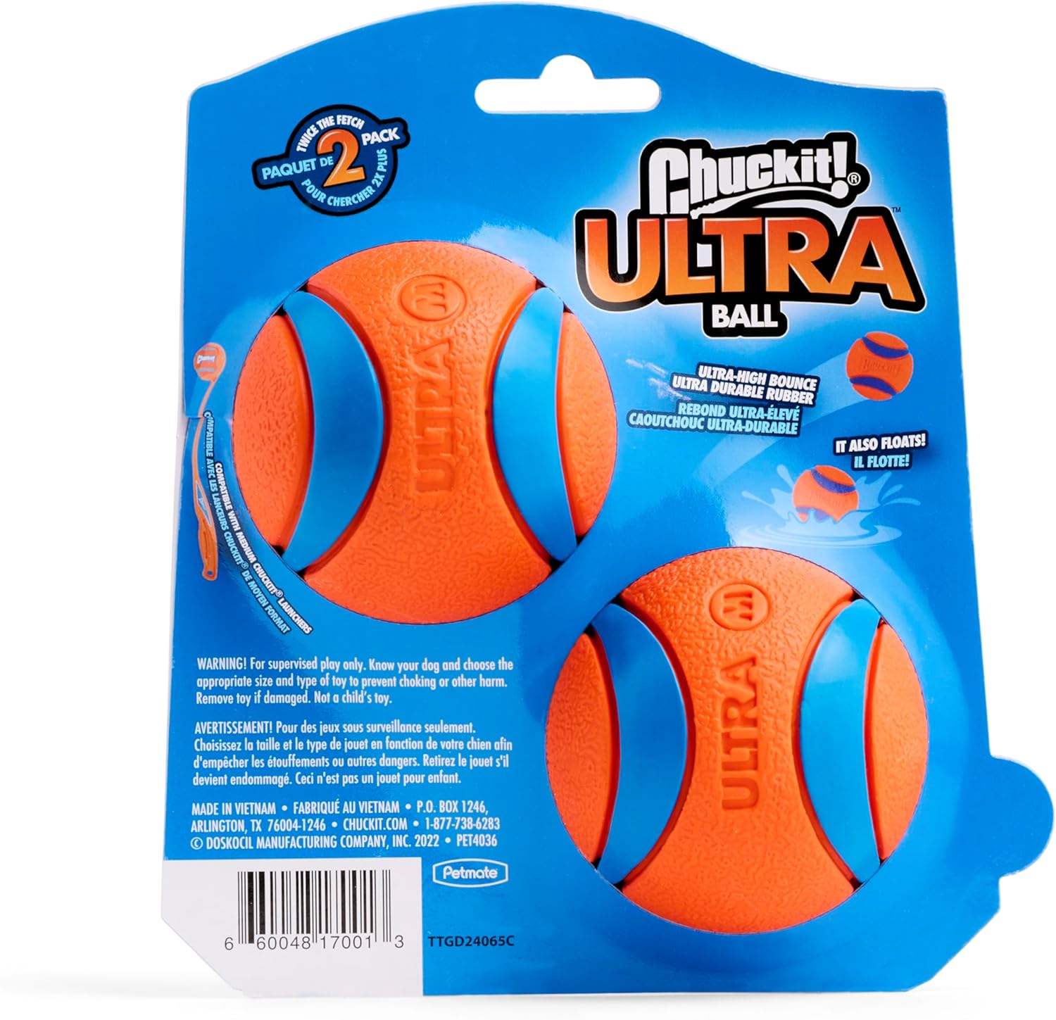 Ultra Bounce Fetch Balls – 2-Pack Medium Floating Dog Toys (2.5") for Active Dogs 20–60 lbs