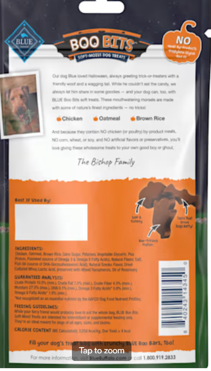 Blue Buffalo Boo Bits Tasty Chicken Recipe Soft & Chewy Halloween Dog Treats, 4.5 oz.