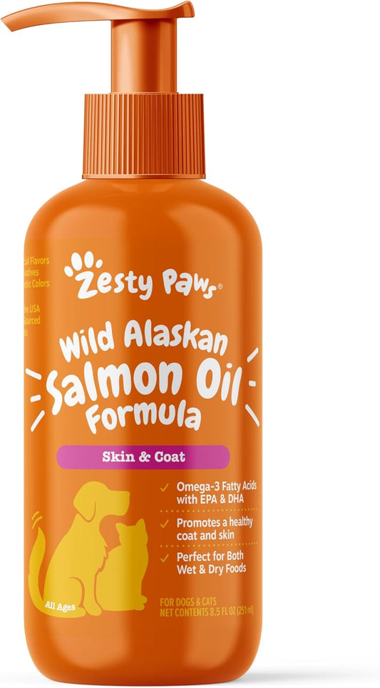 Zesty Paws Wild Alaskan Omega-3 Oil – Premium Skin & Coat Supplement for Dogs and Cats